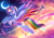 Size: 3507x2480 | Tagged: safe, artist:tokokami, rainbow dash, pegasus, pony, cloud, night, rainbow, solo, sonic rainboom, wallpaper