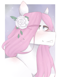 Size: 1307x1673 | Tagged: safe, artist:riressa, oc, oc only, pony, bust, female, flower, flower in hair, hair over one eye, mare, portrait, solo