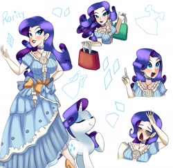 Size: 1798x1748 | Tagged: safe, artist:andromedasparkz, rarity, human, pony, unicorn, g4, bag, choker, clothes, crying, dress, ear piercing, earring, evening gloves, eyeshadow, female, gloves, grin, handbag, high heels, horn, humanized, jewelry, lipstick, long gloves, makeup, mare, marshmelodrama, open mouth, piercing, rarity being rarity, running makeup, sad, shoes, simple background, smiling, solo, white background