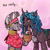 Size: 2166x2166 | Tagged: safe, artist:overlordneon, zecora, oc, oc:chriki, changeling, zebra, abstract background, adopted offspring, basket, changeling oc, duo, duo female, female, headband, high res, mare, mother and child, mother and daughter, mother's day, mouth hold, offspring, open mouth, open smile, parent:queen chrysalis, parent:zecora, smiling