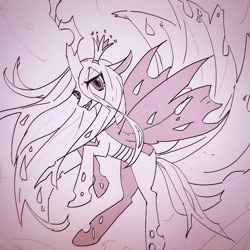 Size: 2254x2254 | Tagged: safe, artist:37240622, queen chrysalis, changeling, changeling queen, g4, photo, picture of a screen, pink background, simple background, sketch, solo