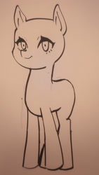 Size: 1765x3139 | Tagged: safe, artist:37240622, earth pony, pony, bald, doodle, photo, picture of a screen, sketch, smiling, solo
