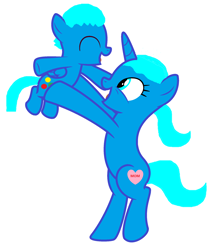 Size: 1968x2272 | Tagged: safe, artist:memeartboi, oc, pegasus, pony, unicorn, carrying, colt, cute, female, flying, foal, fun fun fun, gumball watterson, happy, holding a pony, horn, laughing, male, mare, mare oc, mommy, mother, mother and child, mother and son, nicole watterson, ponified, simple background, the amazing world of gumball, unicorn oc, white background, wings