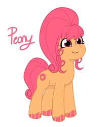 Size: 640x725 | Tagged: safe, artist:jazzhooves, oc, oc only, oc:peony, earth pony, pony, g5, my little pony: tell your tale, beehive hairdo, colored hooves, earth pony oc, female, not posey, simple background, smiling, solo, white background