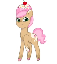 Size: 640x725 | Tagged: safe, artist:jazzhooves, oc, oc only, unnamed oc, earth pony, food pony, ice cream pony, pony, g5, my little pony: tell your tale, cherry, coat markings, colored hooves, earth pony oc, eyeshadow, food, ice cream, ice cream mane, makeup, simple background, solo, sprinkles, white background