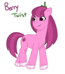 Size: 640x725 | Tagged: safe, artist:jazzhooves, oc, oc only, oc:berry twist, earth pony, pony, g5, my little pony: tell your tale, colored hooves, earth pony oc, female, freckles, hat, simple background, smiling, solo, white background
