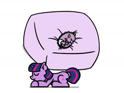 Size: 1800x1350 | Tagged: safe, artist:flutterluv, spike, twilight sparkle, dragon, pony, unicorn, g4, baby, baby dragon, baby spike, bed, duo, ponified animal photo, simple background, sleeping, unicorn twilight, white background, younger