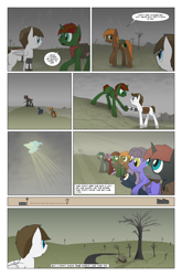 Size: 2024x3074 | Tagged: safe, artist:bruinsbrony216, oc, oc only, oc:amber, oc:cure all, oc:iron sights, oc:lily, bat pony, earth pony, pegasus, pony, unicorn, comic:fallout equestria: grounded, fallout equestria, butt, comic, horn, plot