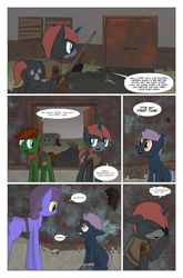 Size: 2024x3074 | Tagged: safe, artist:bruinsbrony216, oc, oc only, oc:iron sights, oc:rosette, earth pony, pony, unicorn, comic:fallout equestria: grounded, fallout equestria, butt, comic, female, horn, male, plot
