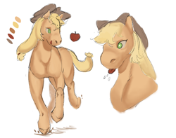 Size: 2568x2028 | Tagged: safe, artist:liide, applejack, earth pony, pony, apple, colored sketch, female, food, mare, simple background, sketch, solo, white background