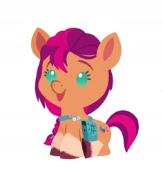 Size: 1339x1421 | Tagged: safe, artist:allisonpopick, sunny starscout, earth pony, pony, g5, chibi, simple background, sitting, smiling, solo, white background