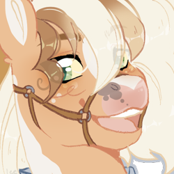 Size: 500x500 | Tagged: safe, artist:lonecrystalcat, oc, pony, g4, art trade, bridle, bust, commission, commissions open, eye clipping through hair, eyebrows, eyebrows visible through hair, open mouth, open smile, portrait, smiling, tack, trade