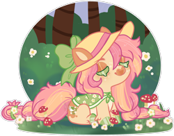 Size: 2059x1618 | Tagged: safe, artist:lonecrystalcat, oc, oc only, earth pony, pony, g4, base used, commission, female, flower, hat, mushroom, solo, ych example, your character here