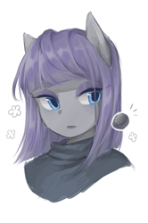 Size: 527x792 | Tagged: safe, artist:liuli37383, anthro, blue eyes, bust, gray coat, purple mane, simple background, solo, white background