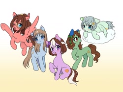 Size: 2000x1500 | Tagged: safe, artist:ayahana, earth pony, pegasus, pony, unicorn, anime, crossover, el condor pasa, female, grass wonder, group, horn, king halo, ponified, seiun sky, special week, uma musume pretty derby