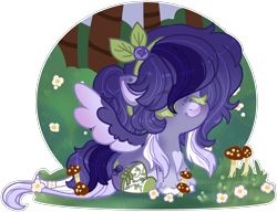 Size: 2110x1622 | Tagged: safe, artist:lonecrystalcat, oc, oc only, pegasus, pony, g4, base, commission, female, flower, mushroom, solo, your character here