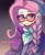 Size: 1075x1316 | Tagged: safe, artist:devilbailing, fluttershy, human, alternate hairstyle, blushing, clothes, coat, glasses, gradient background, hat, hipstershy, humanized, looking at you, solo, text