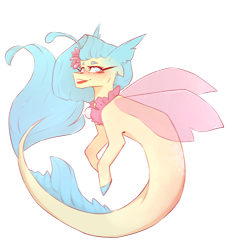 Size: 880x969 | Tagged: safe, artist:riressa, princess skystar, seapony (g4), g4, my little pony: the movie, blue eyes, blue mane, blue tail, dorsal fin, eyelashes, female, fin, fin wings, fins, fish tail, floppy ears, flower, flower in hair, flowing mane, flowing tail, freckles, jewelry, necklace, open mouth, open smile, pearl necklace, scales, simple background, smiling, solo, swimming, tail, teeth, transparent background, wings