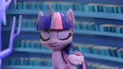 Size: 1920x1080 | Tagged: safe, edit, edited screencap, screencap, twilight sparkle, alicorn, pony, g4, g4.5, my little pony: stop motion short, potion party, cute, library, smiling, solo, twilight sparkle (alicorn), twilight's castle, twilight's castle library