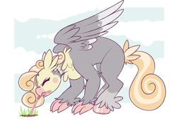 Size: 867x591 | Tagged: safe, artist:lulubell, oc, oc only, oc:chirp, hippogriff, worm, behaving like a bird, solo