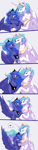 Size: 1048x4096 | Tagged: safe, artist:qswomozi, princess celestia, princess luna, alicorn, pony, chest fluff, cute, cutelestia, duo, duo female, eyes closed, female, heart, horn, horns are touching, hug, looking at each other, looking at someone, lunabetes, mare, royal sisters, sibling love, siblings, simple background, sisterly love, sisters, speech bubble, white background