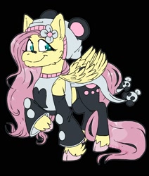 Size: 1697x2000 | Tagged: safe, artist:crowbar19, fluttershy, pegasus, pony, g4, black background, clothes, female, folded wings, maydendressup, raised hoof, simple background, smiling, solo, wings