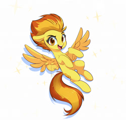 Size: 1200x1143 | Tagged: safe, artist:inkypuso, spitfire, pegasus, pony, g4, female, looking at you, open mouth, open smile, simple background, smiling, solo, spread wings, white background, wings