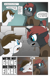 Size: 2024x3074 | Tagged: safe, artist:bruinsbrony216, oc, oc only, oc:iron sights, pegasus, pony, unicorn, comic:fallout equestria: grounded, fallout equestria, angry, comic, crying, horn, tears of anger