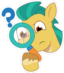 Size: 808x922 | Tagged: safe, artist:prixy05, hitch trailblazer, earth pony, pony, g5, my little pony: a zephyr heights mystery, my little pony: tell your tale, emoji, magnifying glass, male, question mark, simple background, solo, stallion, transparent background, vector