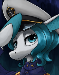 Size: 3800x4800 | Tagged: safe, artist:ryanmandraws, oc, oc only, oc:blizzard blitz, seapony (g4), equestria at war mod, anchor, bust, cap, clothes, hat, portrait, salute, solo