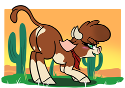 Size: 2388x1668 | Tagged: safe, artist:steelsoul, arizona (tfh), cow, them's fightin' herds, blushing, butt, cactus, community related, face down ass up, female, plot, presenting, presenting butt, solo