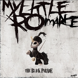 Size: 3000x3000 | Tagged: safe, artist:maren, pony, skeleton pony, album cover, bone, clothes, glowing, glowing horn, hat, horn, my chemical romance, ponified, ponified album cover, skeleton, solo, suit, the black parade, top hat