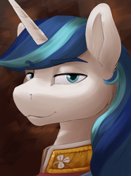 Size: 2496x3360 | Tagged: safe, artist:kelkessel, shining armor, unicorn, equestria at war mod, bust, clothes, horn, portrait, solo