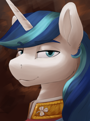 Size: 2496x3360 | Tagged: safe, artist:kelkessel, shining armor, unicorn, equestria at war mod, g4, bust, clothes, horn, portrait, solo