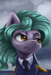 Size: 3096x4572 | Tagged: safe, artist:ryanmandraws, oc, oc only, oc:clam chowder, earth pony, pony, equestria at war mod, bust, clothes, necktie, ocean, portrait, solo, uniform, water