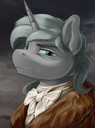 Size: 3120x4200 | Tagged: safe, artist:kelkessel, oc, oc only, oc:duke haygle, pony, unicorn, equestria at war mod, bowtie, bust, clothes, horn, portrait, solo