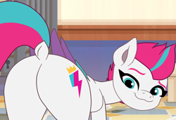 Size: 2037x1396 | Tagged: safe, artist:gmaplay, zipp storm, pegasus, pony, g5, my little pony: tell your tale, butt, butt focus, dock, eyelashes, female, looking at you, mare, plot, presenting, solo, tail, tail aside, zippbutt