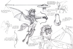 Size: 1800x1211 | Tagged: safe, artist:baron engel, oc, oc only, bat pony, pony, arrow, bat pony oc, bow (weapon), bow and arrow, ergonomics, solo, weapon