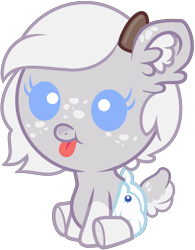Size: 1484x1900 | Tagged: safe, artist:lavender-doodles, editor:lavender-doodles, oc, oc only, oc:wintera cocoa (the coco clan), deer, deer pony, hybrid, original species, pony, 2024, :p, antlers, baby, baby eyes, baby pony, base artist:vi45, base used, blue eyes, catchlights, coat markings, commission, commissioner:rautamiekka, cute, deer tail, diaper, ear fluff, ears up, eyelashes, eyes open, facial markings, female, female oc, filly, foal, looking forward, mane, ocbetes, reindeer antlers, simple background, sitting, solo, spots, tail, three quarter view, tongue out, transparent background, two toned coat, two toned tail