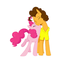 Size: 2500x2200 | Tagged: safe, artist:shanyata, cheese sandwich, pinkie pie, earth pony, pony, g4, clothes, duo, duo male and female, eyes closed, female, height difference, high res, male, mare, nuzzling, ship:cheesepie, shipping, shirt, simple background, stallion, straight, white background