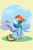 Size: 2000x3000 | Tagged: safe, artist:jubyskylines, rainbow dash, pegasus, pony, cloud, colored wings, ear fluff, emanata, exclamation point, eye clipping through hair, female, grass, heart, hoof polish, mare, simple background, sitting, smiling, solo, spread wings, two toned wings, wing fluff, wings, yellow background