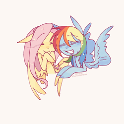 Size: 1080x1080 | Tagged: safe, artist:franc1001, artist:tearoom88118144, fluttershy, rainbow dash, pegasus, pony, g4, bust, duo, eyes closed, female, floppy ears, giggling, grin, lesbian, mare, open mouth, portrait, ship:flutterdash, shipping, simple background, smiling, white background