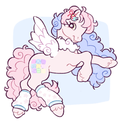 Size: 1546x1593 | Tagged: safe, artist:cocopudu, oc, oc only, pegasus, pony, g2, clothes, commission, female, leg warmers, mare, neck fluff, passepartout, rearing, ribbon, simple background, solo, spread wings, starry eyes, unshorn fetlocks, white background, wingding eyes, wings
