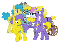 Size: 10000x7200 | Tagged: safe, artist:kaitykat117, oc, oc only, oc:amethyst stone(kaitykat), oc:cobb corn(kaitykat), oc:cornsilk lavender(kaitykat), oc:husk breeze(kaitykat), oc:kernel bit(kaitykat), oc:stalk wind(kaitykat), oc:zephyr amethyst(kaitykat), g4, base used, collar, cowboy hat, disabled, ear piercing, earring, family, family photo, glasses, group photo, hat, jewelry, necktie, picture frame, piercing, raised hoof, short tail, siblings, simple background, tail, transparent background, twins, vector, wheelchair