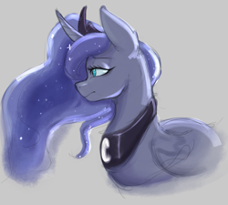 Size: 2000x1800 | Tagged: safe, artist:dominismortis, princess luna, alicorn, pony, crown, female, gray background, jewelry, lidded eyes, mare, peytral, profile, regalia, simple background, solo