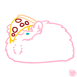 Size: 1000x1000 | Tagged: safe, artist:mixermike622, oc, oc only, oc:fluffle puff, earth pony, original species, pony, cute, female, fluffy, food, food on face, lying down, mare, pepperoni pizza, pizza, ponyloaf, prone, simple background, smiling, solo, white background