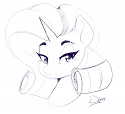 Size: 2600x2366 | Tagged: safe, artist:thelunarmoon, rarity, pony, unicorn, female, grayscale, horn, lidded eyes, looking at you, mare, monochrome, signature, simple background, solo, white background