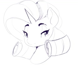 Size: 955x822 | Tagged: safe, artist:thelunarmoon, rarity, pony, unicorn, female, grayscale, horn, lidded eyes, looking at you, mare, monochrome, signature, simple background, solo, white background