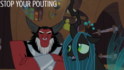 Size: 2000x1125 | Tagged: safe, edit, edited screencap, editor:quoterific, screencap, lord tirek, queen chrysalis, centaur, changeling, changeling queen, g4, the summer sun setback, duo, duo male and female, female, male, pouting, ship:chrysirek, shipping, straight