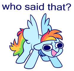 Size: 500x480 | Tagged: safe, artist:sekuponi, rainbow dash, pegasus, pony, g4, dialogue, female, mare, simple background, solo, spread wings, transparent background, wings